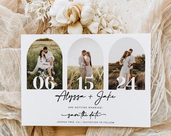 Minimalist Save The Date Template | Save The Date Card with Multiple Photos | Save The Date Announcement Card | Digital Download |A1