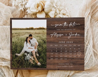 Rustikaler Kalender Save The Date Vorlage mit Foto | Land Save The Date Vorlage | Bauernhaus Save The Date Digital Download | Bearbeitbar, C1