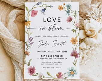 Love In Bloom Bridal Shower Invitation, Wildflower Bridal Shower Invitation, Floral Bridal Shower, Bridal Brunch, Editable Template, F1