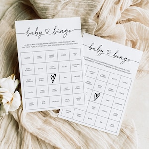Bingo voor babyshowers | 60 voorgevulde babybingokaarten | Afdrukbaar babyshowerspel | Afdrukbare babybingo | Sjabloon babybingo | Bewerkbaar | S1