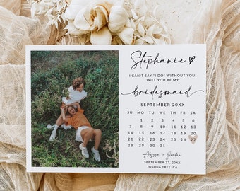 Bridesmaid Proposal Card with Photo | Will You Be My Bridesmaid Save The Date Calendar | Bridesmaid Card | Bridesmaid Template | A1