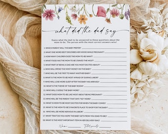 What Did The Dad Say, Wildflower Baby Shower Games Printable, What Did He Say, What Did Daddy Say, Dad Knows Best, Editable Template, F1