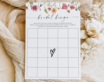Bridal Shower Bingo, Wildflower Bridal Shower Game, Floral Bridal Bingo, Bride or Groom Game, Wedding Shower Game, Editable Template F1
