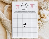 Baby Shower Bingo | Baby Shower Games Printable | Baby Bingo Template | Baby Bingo Card | Baby Shower Girl Pink Bows | Editable Template, D1