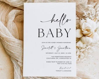 Baby Shower Invitation Template | Hello Baby Shower Invitation Boy Girl Baby Shower Invite | Baby Invitations | Editable Template | A1