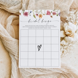 Bingo nuptiale de douche, jeu de douche nuptiale de fleurs sauvages, Bingo nuptiale floral, jeu de mariée ou de marié, jeu de douche de mariage, modèle modifiable F1