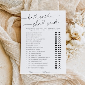 He Said She Said | Bridal Shower Games | Guess Who Said It | He Said She Said Game Card | Wedding Game | Editable Template | S1