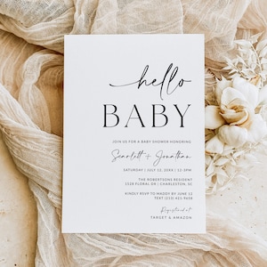 Baby Shower Invitation Template | Hello Baby Shower Invitation Boy Girl Baby Shower Invite | Baby Invitations | Editable Template | A1
