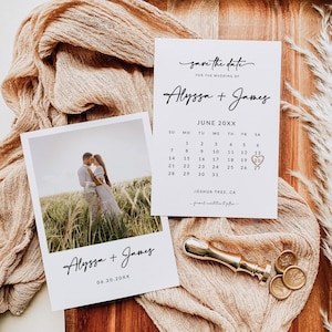 Kalender Save The Date Vorlage | Minimalist Save The Date mit Foto | Save Our Date Karte | Bearbeitbare Vorlage | Sofort Download | A1