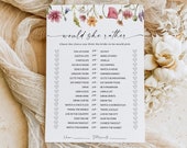 Would She Rather Wildflower Bridal Shower Game, Would the Bride Rather, Who Knows The Bride Best, Guess Who Said It, Editable Template, F1