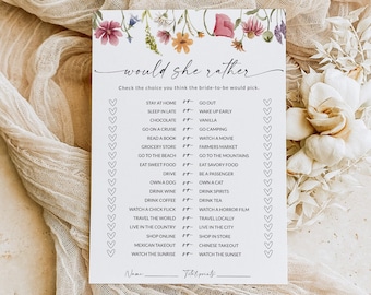 Would She Rather Wildflower Bridal Shower Game, Would the Bride Rather, Who Knows The Bride Best, Guess Who Said It, Editable Template, F1