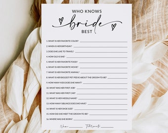 Who Knows the Bride Best Game | How Well Do You Know The Bride | Bridal Shower Trivia | Bridal Shower Game | Editable Template | A1