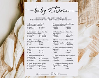 Juego de trivia para baby shower / Plantilla de trivia para baby shower / Juegos para baby shower imprimibles / Preguntas de trivia / Plantilla de juego de trivia / Editable, S1