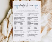 Baby Trivia Game Blue Bow | Baby Shower Games Printable | Baby Shower Games Boy | Baby Shower Trivia Quiz | Editable Template | D2