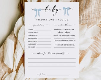 Baby Predictions Card | Baby Shower Games Boy | Baby Shower Advice Cards | Baby Predictions and Advice | Printable | Editable Template | D2