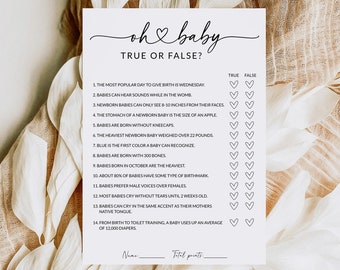 Baby Shower True or False Game | Baby Shower Games Printable | Baby True or False | True or False Game | Editable Template | Printable | S1