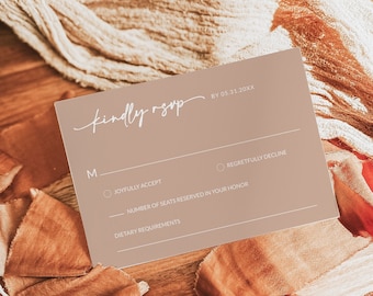 Minimalist RSVP Cards for Wedding Template, Boho Rsvp Card Template, Modern Neutral Rsvp Template, Beige Rsvp Postcard, Editable Template,A1