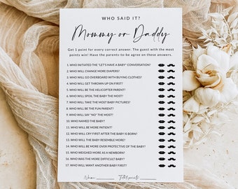 Mommy or Daddy Game | Mommy or Daddy Guess Who Game | Guess Who Said It | Baby Shower Game Minimalist | Instant Download | A1