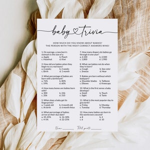 Triviaspel babyshower | Trivia-sjabloon voor babyshower | Afdrukbare babyshowergames | Trivia-vragen | Trivia-gamesjabloon | Bewerkbaar, S1