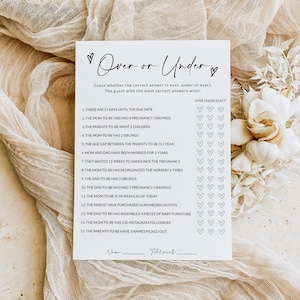 Over or Under Baby Shower Game | Baby Shower Games Printable | Over or ...