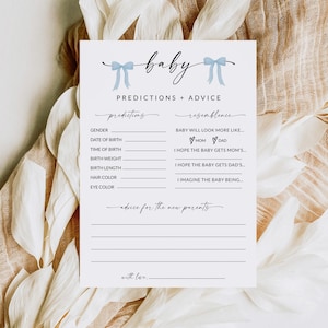 Baby voorspellingen kaart | Babyshower spelletjes jongen | Advieskaarten voor babyshowers | Babyvoorspellingen en advies | Afdrukbaar | Bewerkbare sjabloon | D2