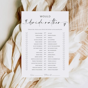 Would Bride Rather Bridal Shower Game | Would She Rather | Who Knows The Bride Best | Bridal Shower Game Printable | Editable Template | A1