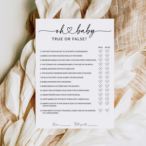 Jeu Vrai ou Faux pour Baby Shower | Jeux de baby shower imprimables | bébé Vrai ou faux | Jeu Vrai ou Faux | Modèle modifiable | Imprimable | S1
