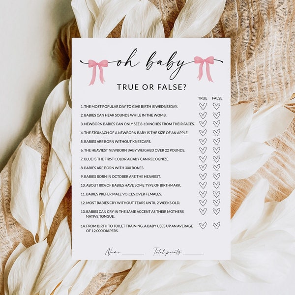 Baby True or False | Baby Shower Game Printable | True or False Baby Shower Game | Baby Trivia True or False | Editable Template | D1