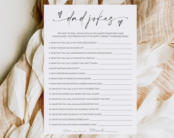 Dad Jokes Baby Shower Game | Dad Jokes Shower Game Trivia | Baby Shower Games Printable | Baby Shower Party Game Cards | Editable | A1