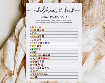 Children's Book Emoji Pictionary Game | Baby Emoji Game | Baby Shower Emoji Pictionary Game | Baby Shower Games | Editable Template | S1