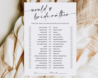 Would She Rather Bridal Shower Game | Who Knows The Bride Best | Newlywed Game | Bridal Shower Game Printable | Editable Template | A1