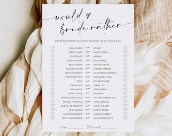 Would She Rather Bridal Shower Game | Who Knows The Bride Best | Newlywed Game | Bridal Shower Game Printable | Editable Template | A1