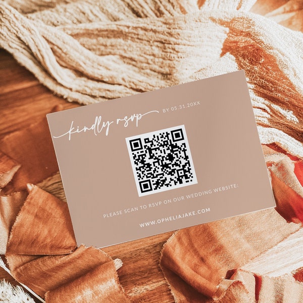 Minimalist RSVP QR Code, Beige Qr Card, Qr Code Wedding, Rsvp Qr Code Card, Modern Rsvp Qr Code for Wedding,Simple Rsvp Postcard,Editable,A1