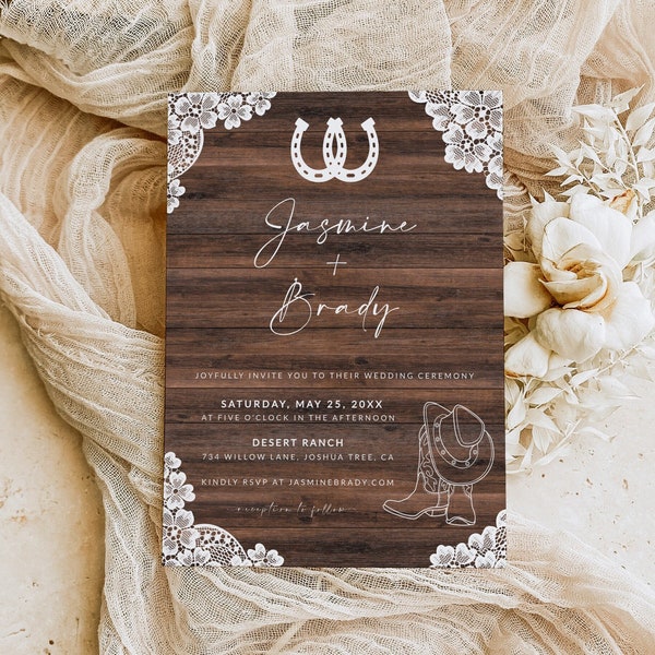 Rustic Wedding Invitation | Country Digital Wedding Invitation Template | Farmhouse Wedding Invitation | Wood Barn Wedding Invite | C1