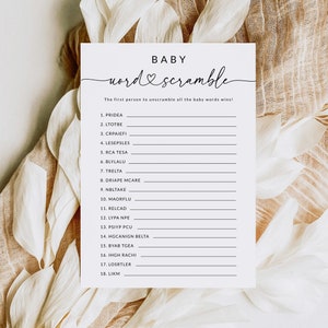 Baby Shower Word Scramble with Answer Key | Baby Shower Games | Baby Shower Word Games | Baby Word Scramble | Editable Template | S1