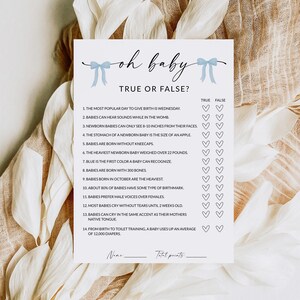 Baby True or False | Baby Shower Games Printable | Baby Trivia True or False | Baby Shower True or False Game | Editable Template | D2