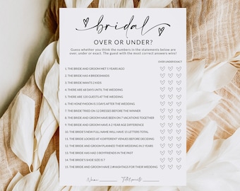 Over or Under Bridal Shower Game | Bridal Shower Trivia | Who Knows the Couple Best | Couples Wedding Shower Game | Editable Template | A1