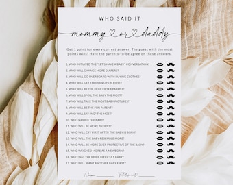 Mommy or Daddy Game | Mommy or Daddy Guess Who Game | Guess Who Said It | Baby Shower Games | Guess Who Printable | Editable Template | S1