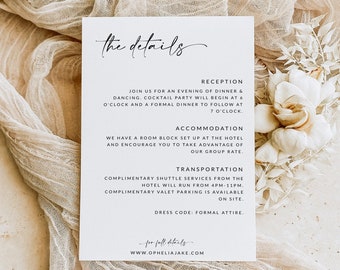 Minimalist Wedding Details Card Template, Boho Details Wedding Card, Details Card Insert Invitation, Details Card for Weddings, Editable, A1