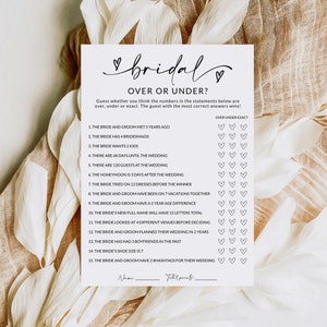 Over or Under Bridal Shower Game | Bridal Shower Trivia | Who Knows the Couple Best | Couples Wedding Shower Game | Editable Template | A1