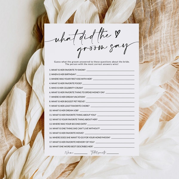 What Did the Groom Say | Bridal Shower Game | Groom Trivia | Bridal Shower Trivia | Bridal Shower Games Printable | Editable Template | A1
