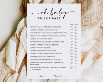 Baby Shower Game True or False | Baby Shower Games Printable | Oh Baby True or False | Editable Template | Instant Download | A1