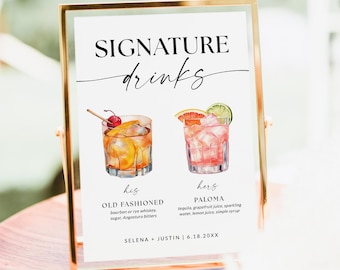 Signature Drinks Wedding Bar Sign Template, Editable Cocktail Menu Sign, Wine Beer Spirits Menu, Reception Bar Poster, Editable Template, S2