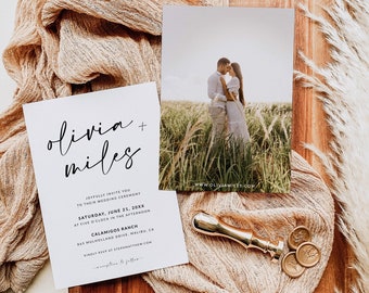 Modelo de convite de casamento com foto | Modelo de casamento minimalista | Modelo simples de convite de casamento | Download de modelo editável | A1