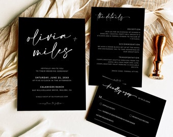 Minimalist Black Wedding Invitation Suite | Black and White Wedding Invitation Set | Modern Wedding Invitation | Editable Template | A1