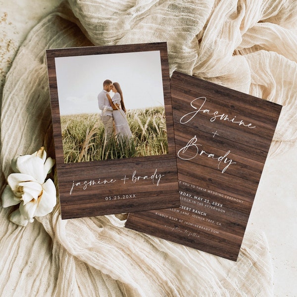 Rustic Western Wedding Invitation Template | Country Wedding Invitation with Picture | Barn Wood Wedding | Wedding Template | C1