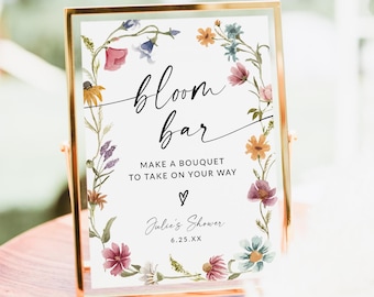 Bloom Bar Sign, Wildflower Flower Bar Sign, Bridal Shower Bloom Bar, Baby Shower Bloom Bar, Bouquet Bar, Flower Cart Sign, Editable, F1