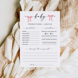 Baby voorspellingen kaart | Babyshower Spelletjes Meisje | Advieskaarten voor babyshowers | Voorspellingen en advies | Afdrukbaar | Bewerkbare sjabloon | D1