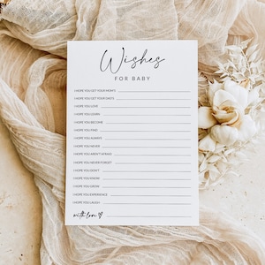 Wensen voor baby | Wensen voor baby afdrukbaar | Beterschapswensen schatje | Babyshowerspel Minimalistisch | Bewerkbare sjabloon | Direct downloaden |A1