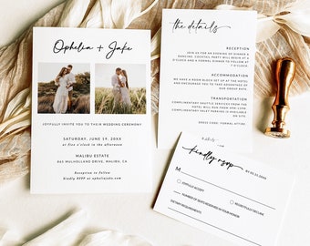 Minimalist Wedding Invitation Suite with RSVP | Wedding Invitation Suite with Photo | Modern Wedding Invitation Template Instant Download,A1